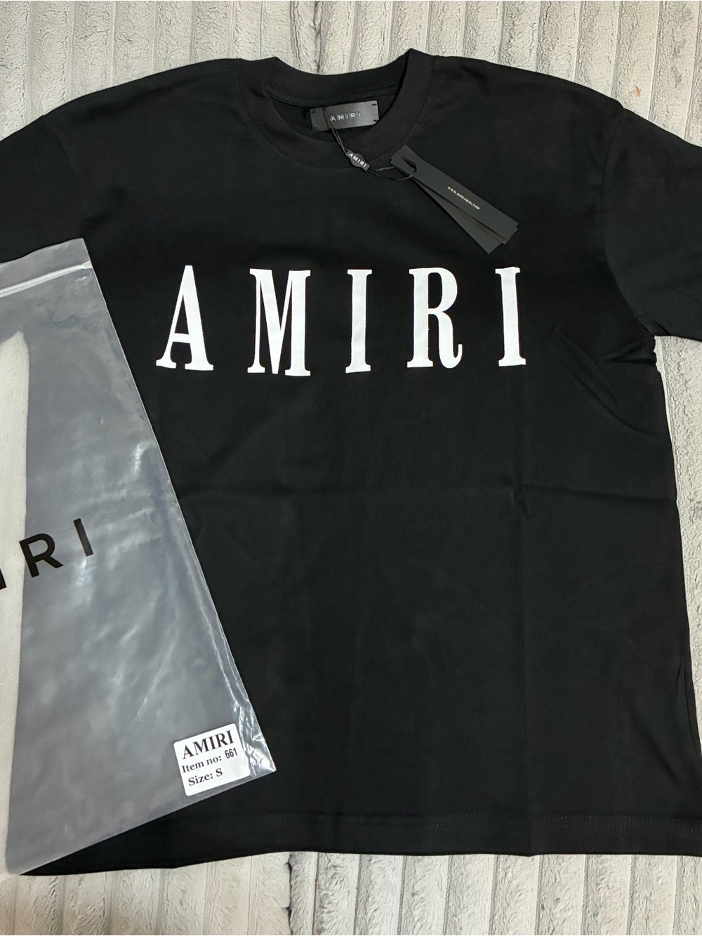 AMIRI Black Crewneck T-Shirt with White Logo